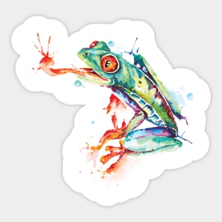 Green frog painted with watercolor Sticker